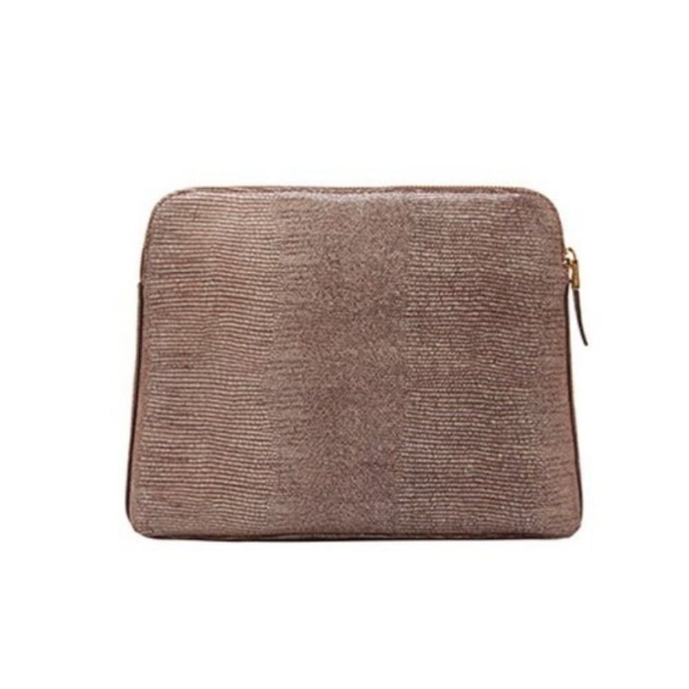 India Hicks Brown Island Gecko Leather Zip Clutch Bag